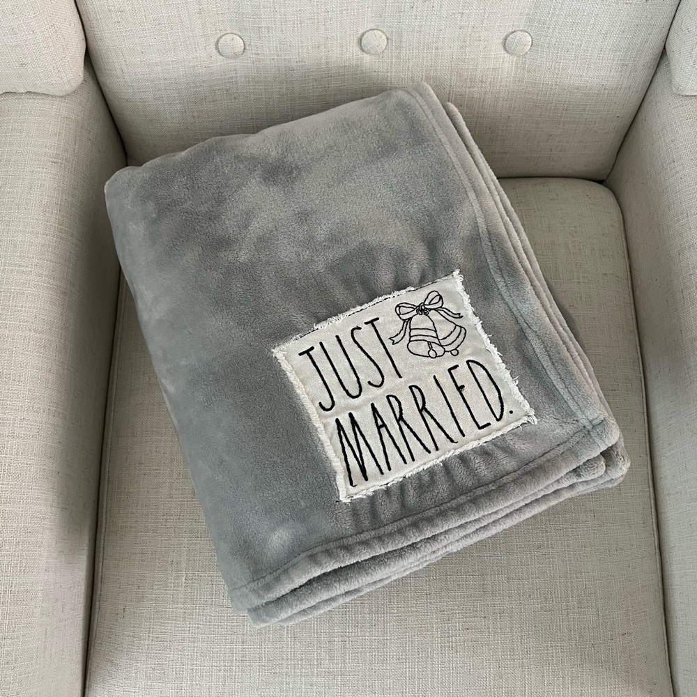 Rae Dunn Gray 'Just Married' Throw Blanket